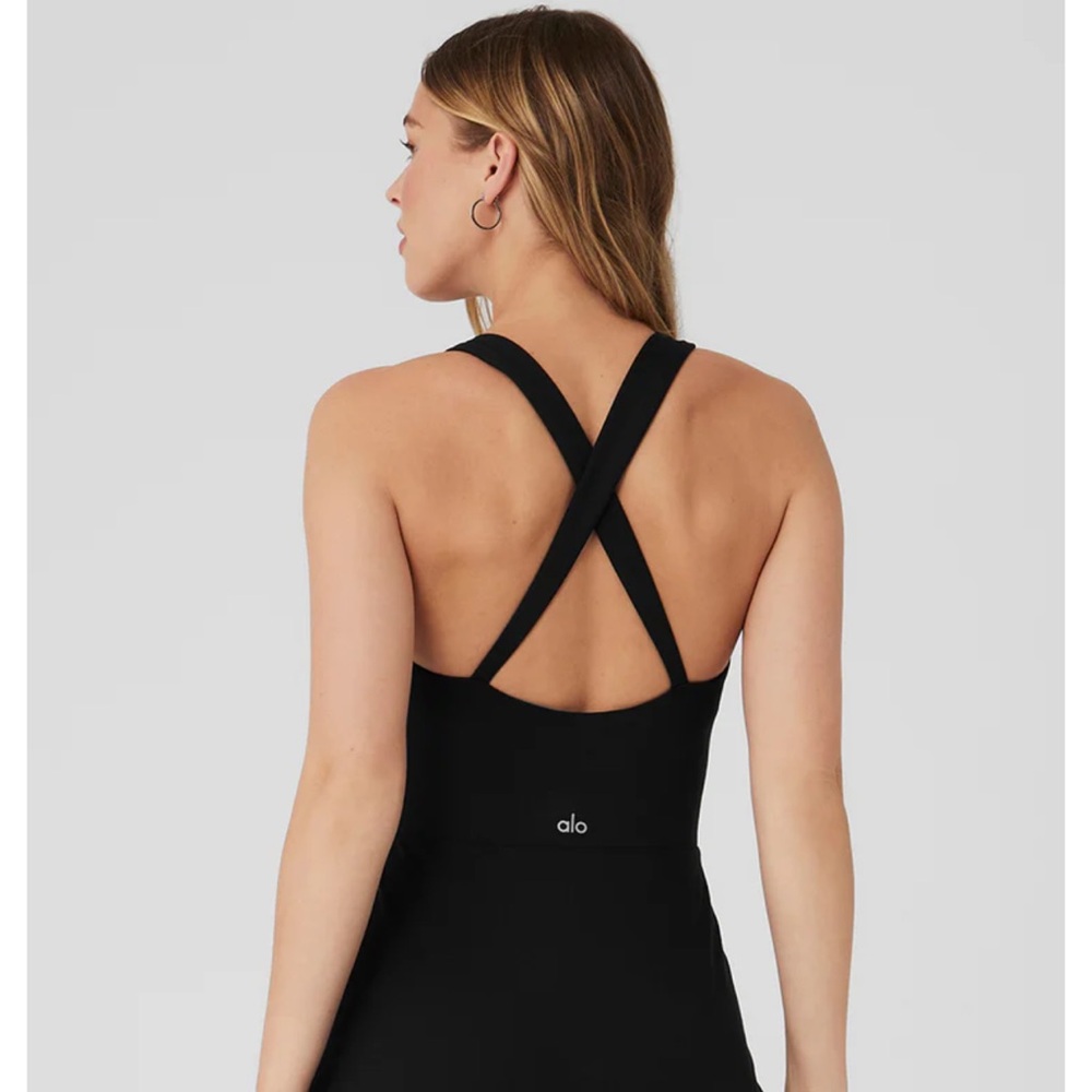 Alo Black Cross-Back Tank Top Dress